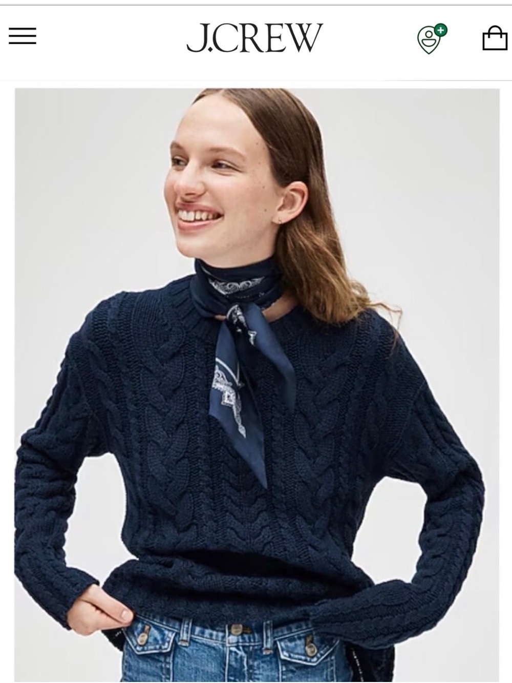 J Crew Cable Knit Crewneck Sweater Navy Cotton Plus Size 3X Classic Preppy CN860